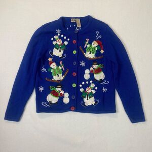 Vintage Shaver Lake Snowman Christmas Beaded Sweater Women's Medium